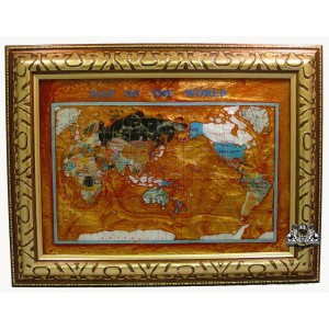 Unique Art 26" Cross Amber Pearl Swirl Ocean Gemstone World map with Frame   173184743565